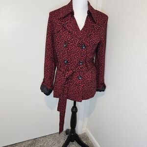 NY Collection Red and Black Cheatah Print Fully Lined Size M Tie Jacket
